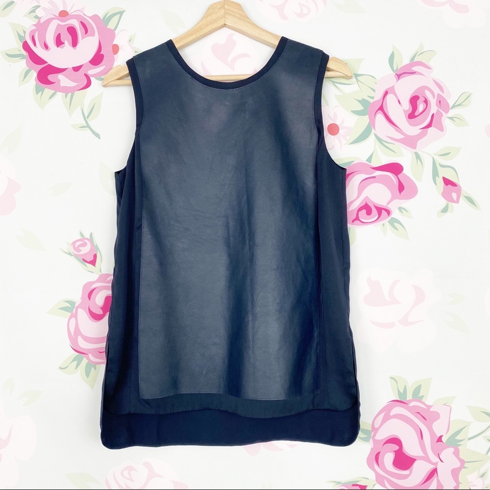 Vince Navy Blue Leather Silk Sleeveless Blouse 4